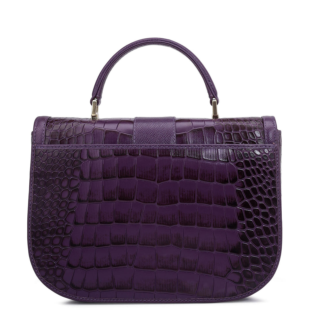 Small Croco Franzy Leather Satchel - Grapevine