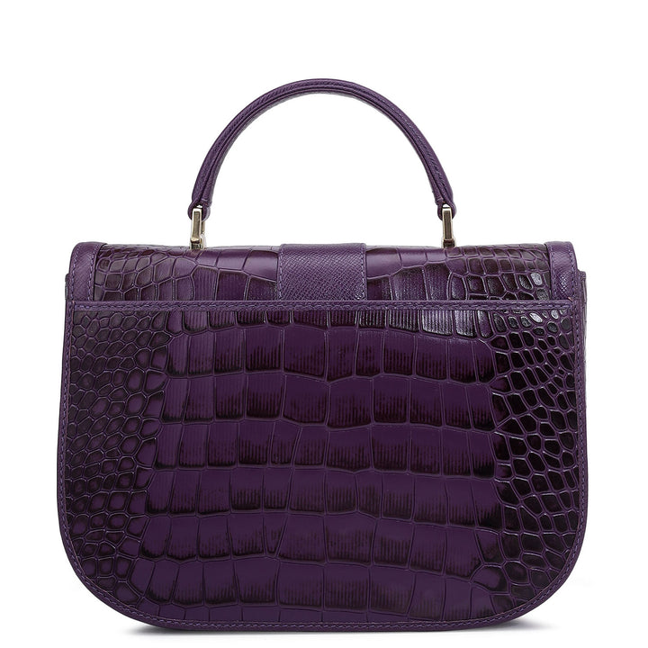 Small Croco Franzy Leather Satchel - Grapevine