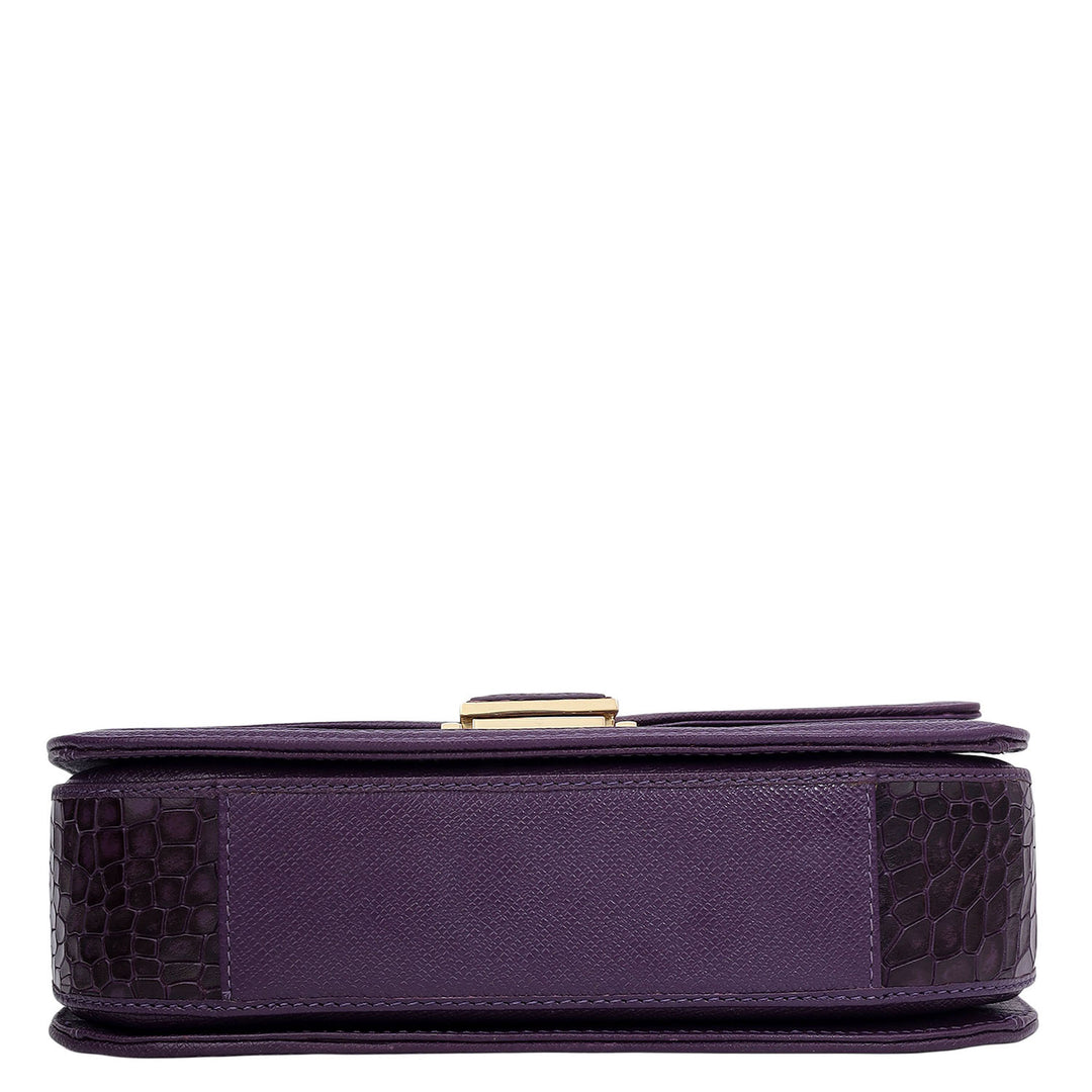 Small Croco Franzy Leather Satchel - Grapevine