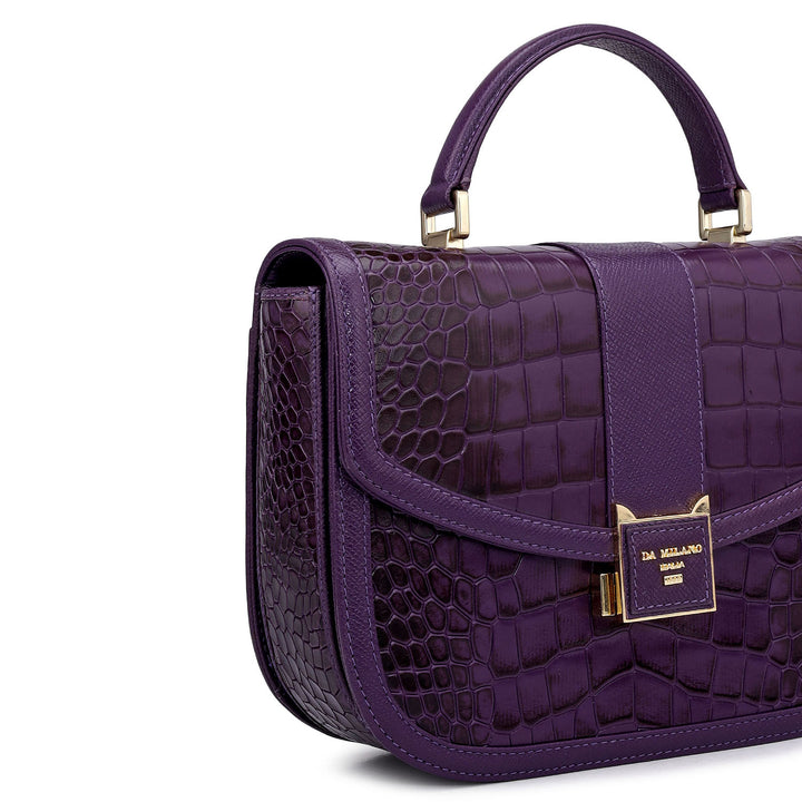 Small Croco Franzy Leather Satchel - Grapevine