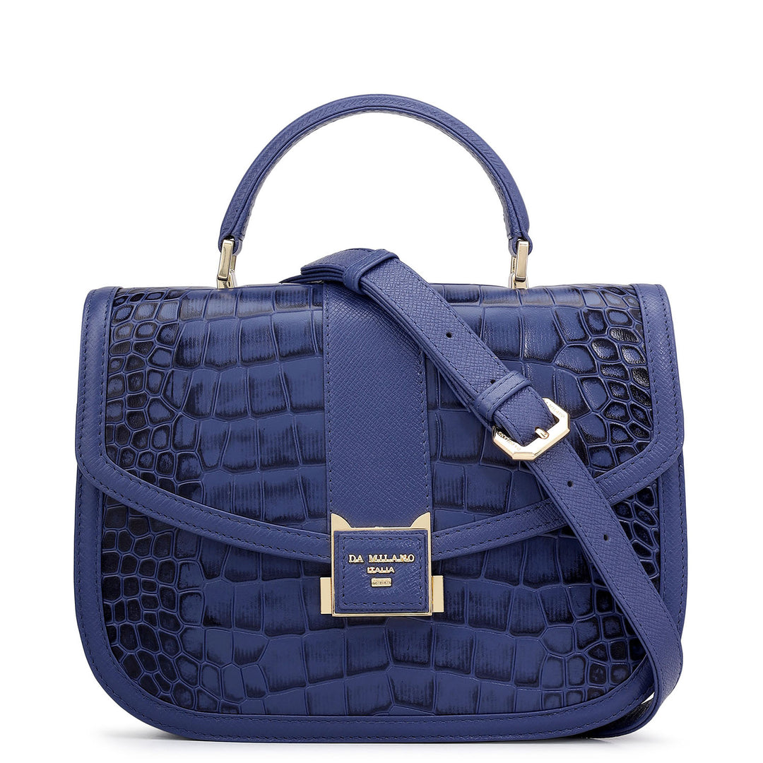 Small Croco Franzy Leather Satchel - Stardust