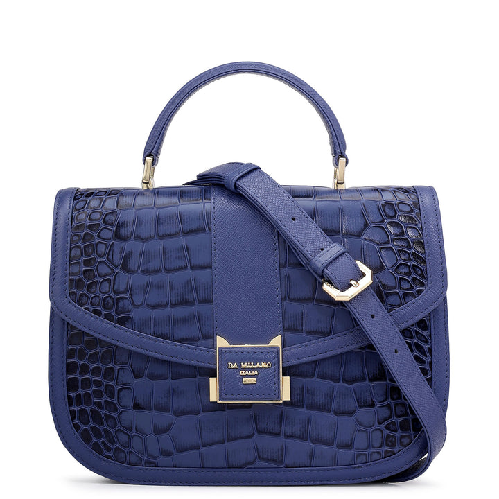 Small Croco Franzy Leather Satchel - Stardust