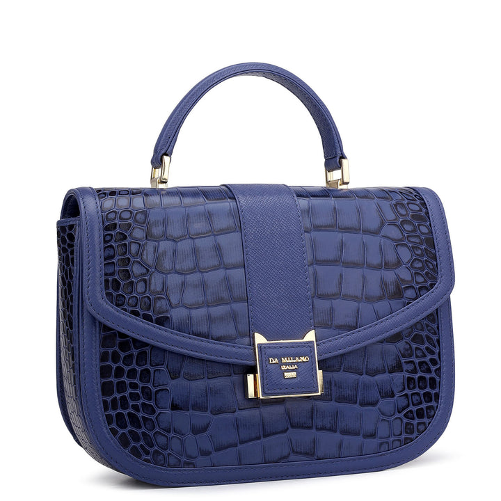 Small Croco Franzy Leather Satchel - Stardust