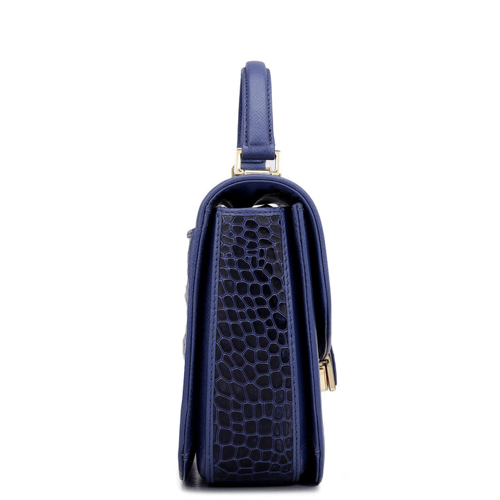 Small Croco Franzy Leather Satchel - Stardust