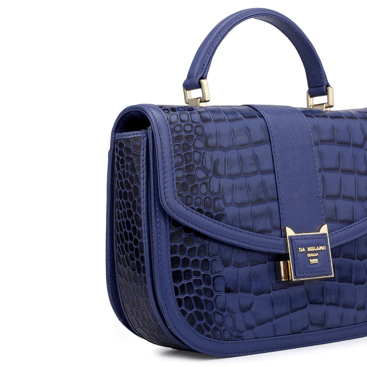 Small Croco Franzy Leather Satchel - Stardust