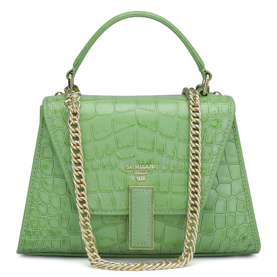 Small Croco Leather Satchel - Kiwi