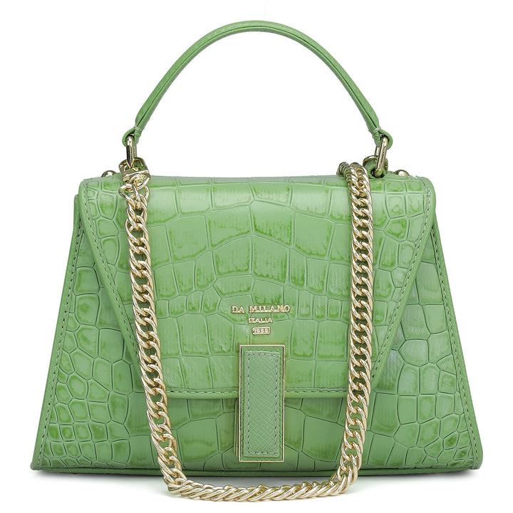 Small Croco Leather Satchel - Kiwi