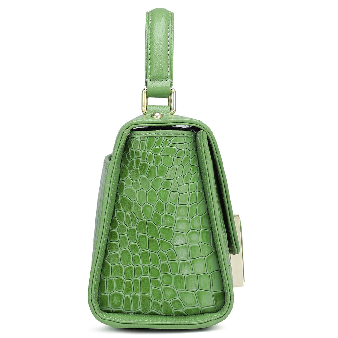 Small Croco Leather Satchel - Kiwi