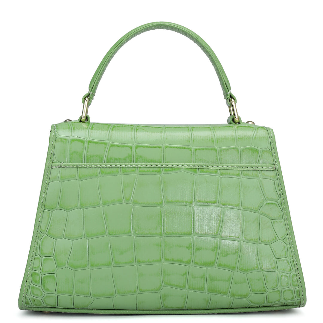 Small Croco Leather Satchel - Kiwi