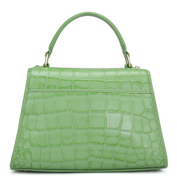 Small Croco Leather Satchel - Kiwi