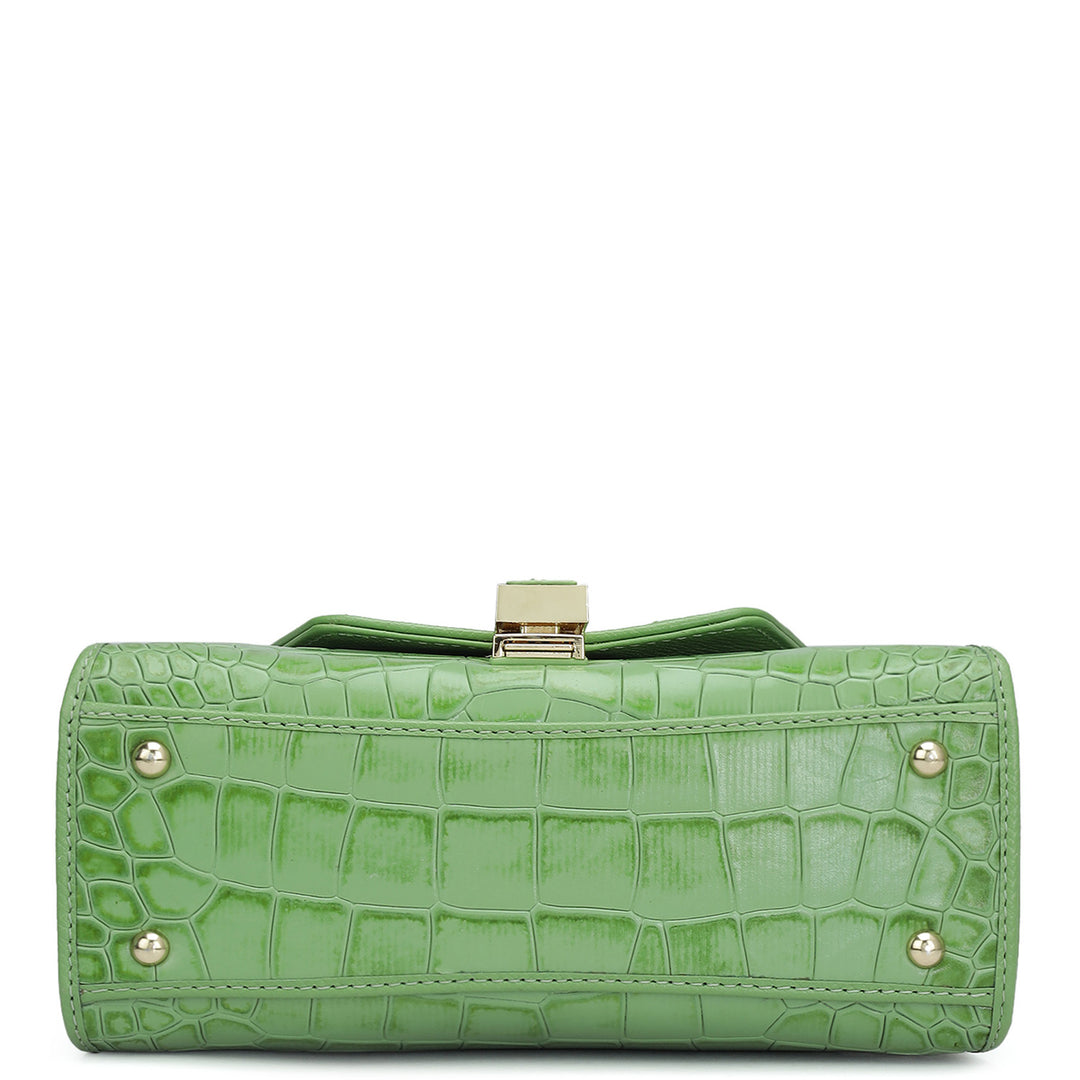 Small Croco Leather Satchel - Kiwi