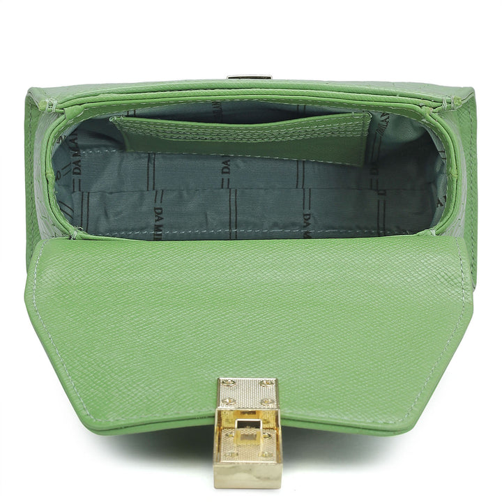Small Croco Leather Satchel - Kiwi