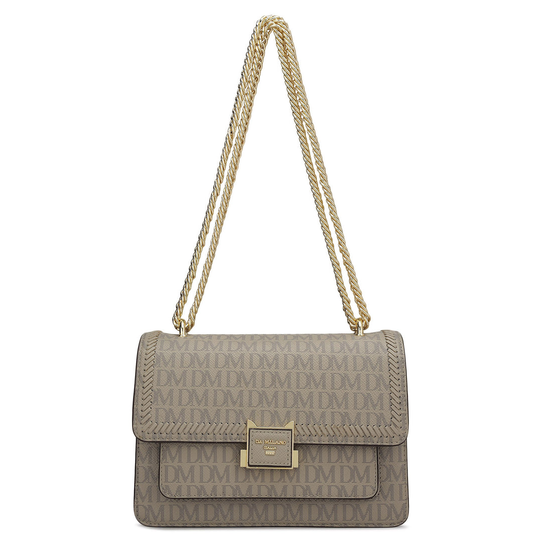 Small Monogram Franzy Leather Shoulder Bag - Chalk