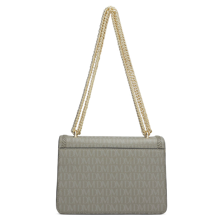 Small Monogram Franzy Leather Shoulder Bag - Stone Grey