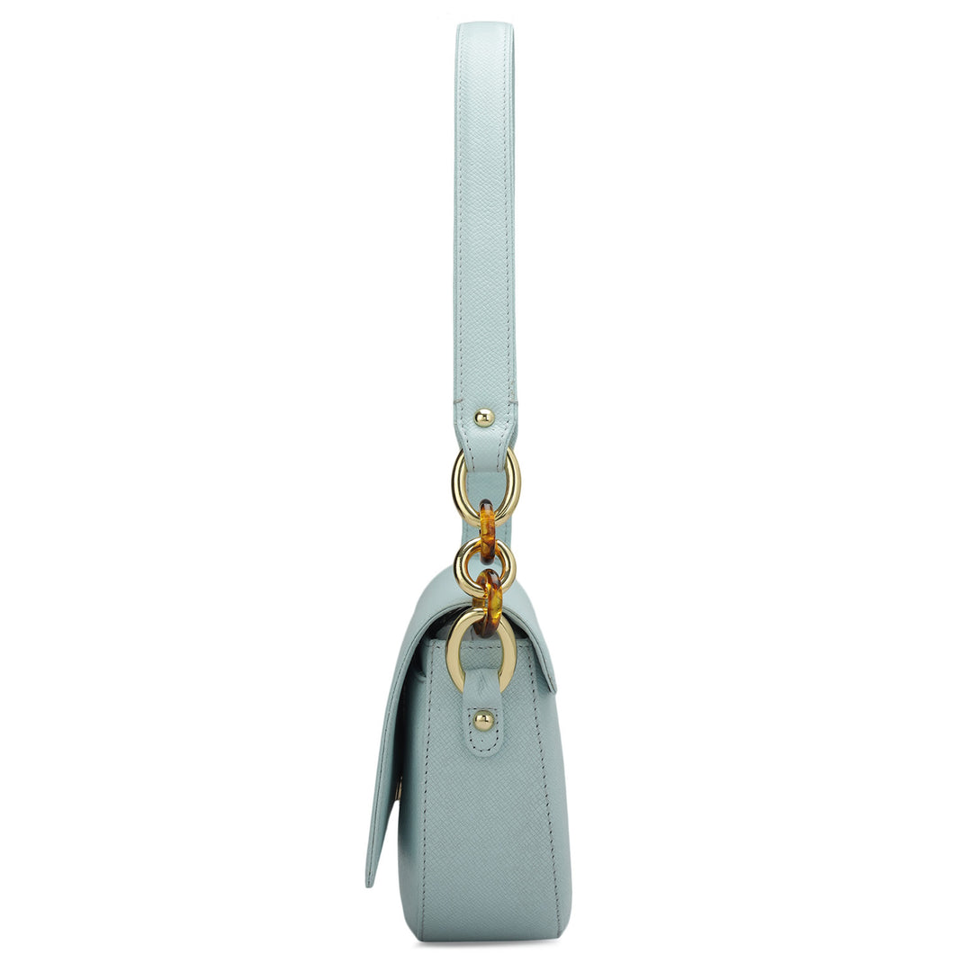Small Franzy Leather Baguette - Cloud Blue