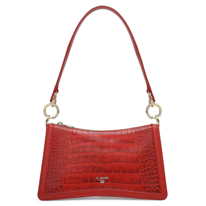 Small Croco Leather Baguette - Red