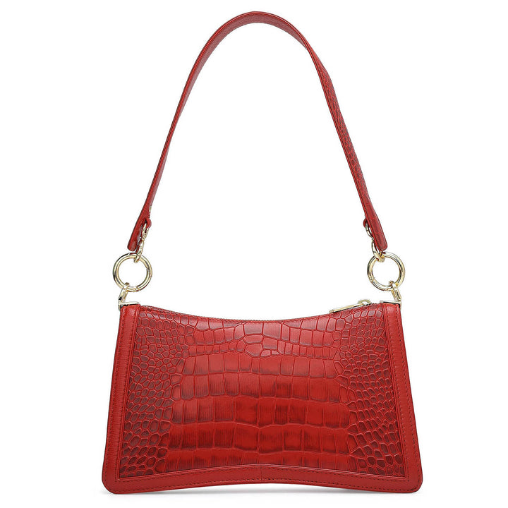 Small Croco Leather Baguette - Red