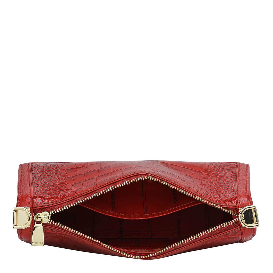 Small Croco Leather Baguette - Red