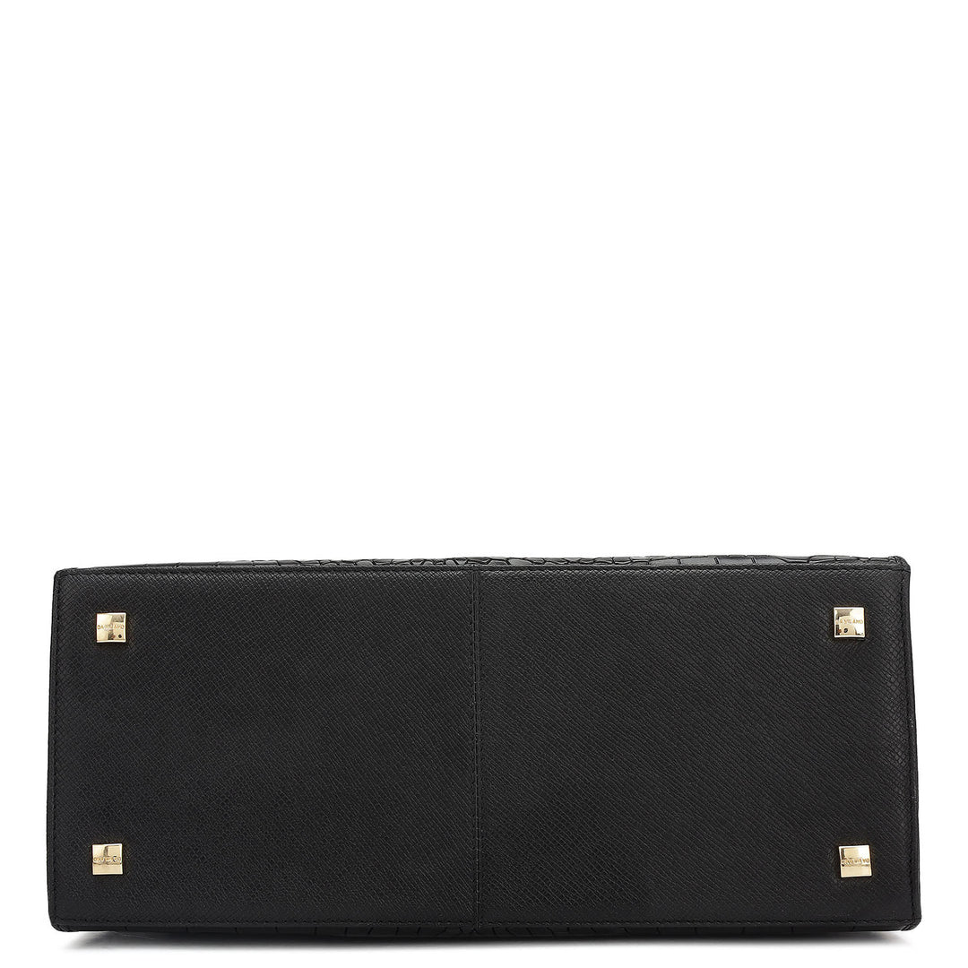 Medium Croco Leather Satchel - Black