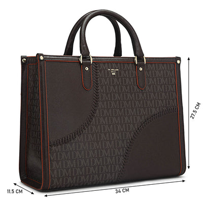 Large Monogram Franzy Leather Book Tote - Chocolate
