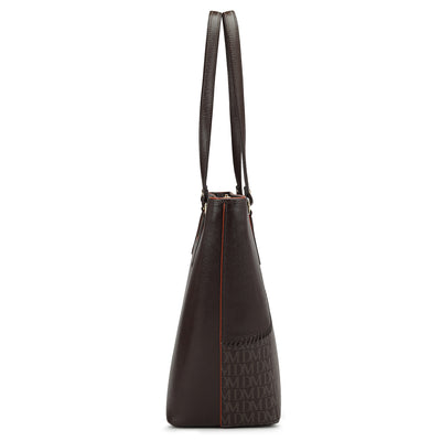 Large Monogram Franzy Leather Tote - Chocolate