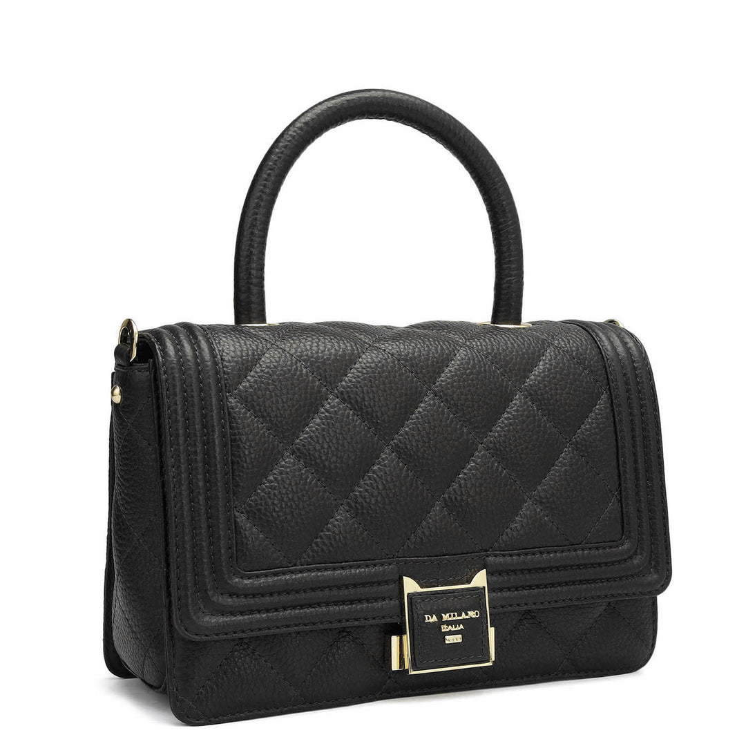 Small Quilting Leather Satchel - Black