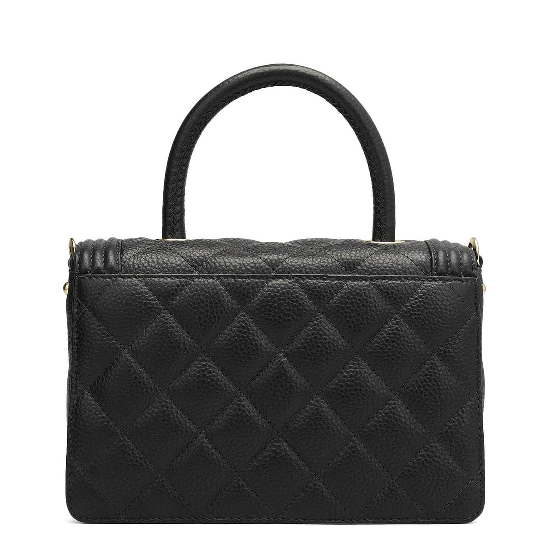 Small Quilting Leather Satchel - Black