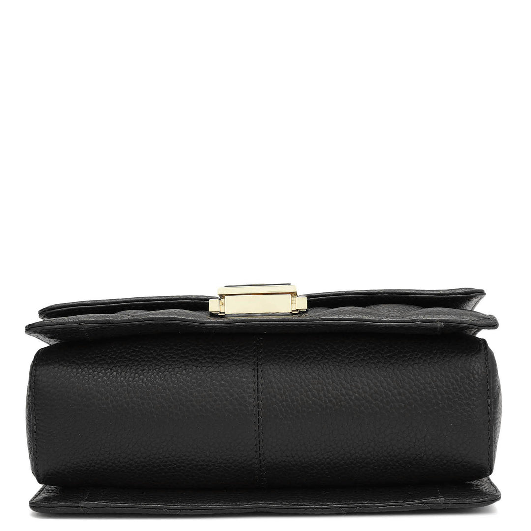 Small Quilting Leather Satchel - Black