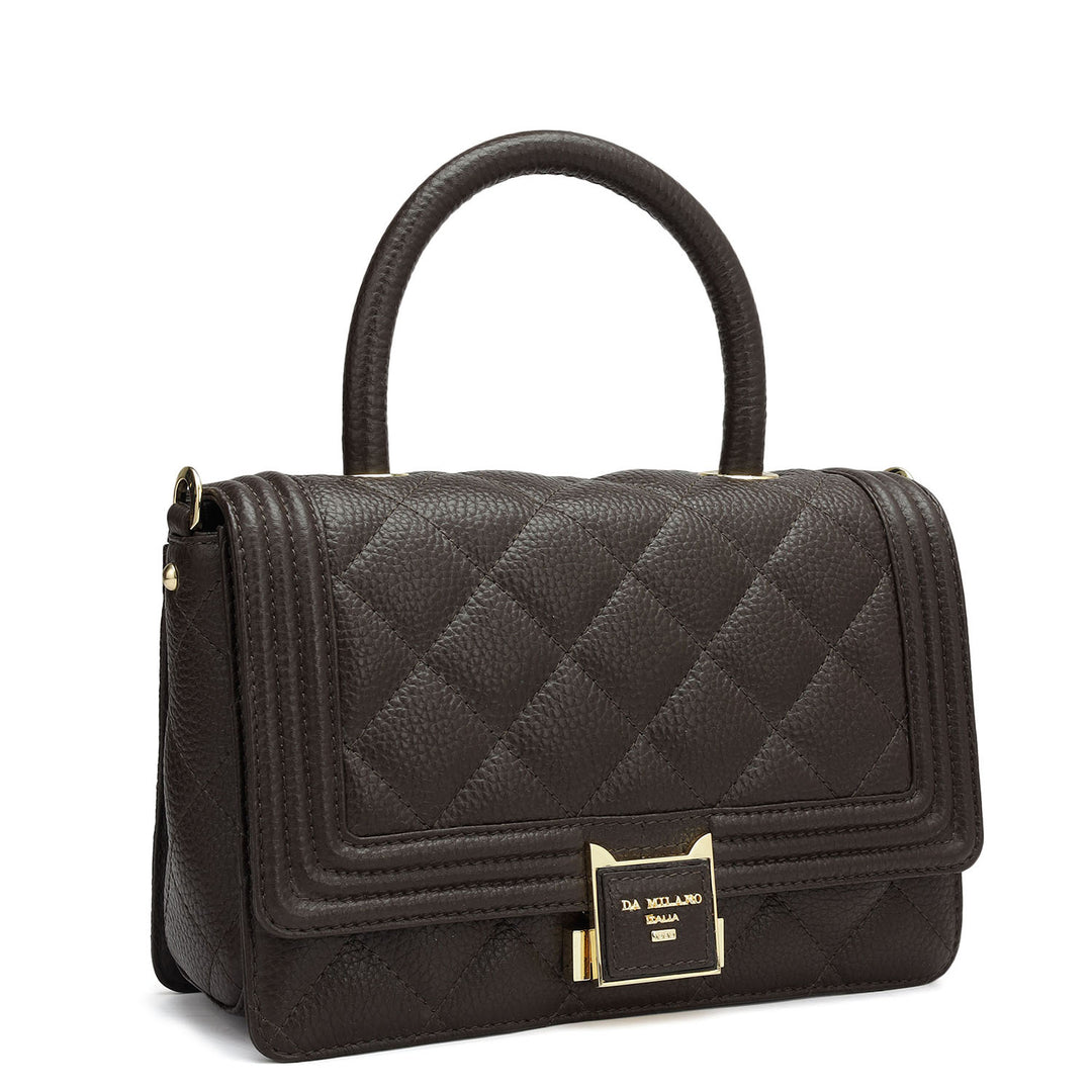Small Quilting Leather Satchel - Chocolate