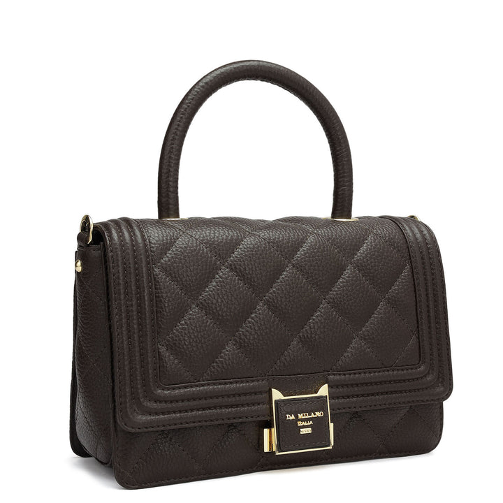 Small Quilting Leather Satchel - Chocolate