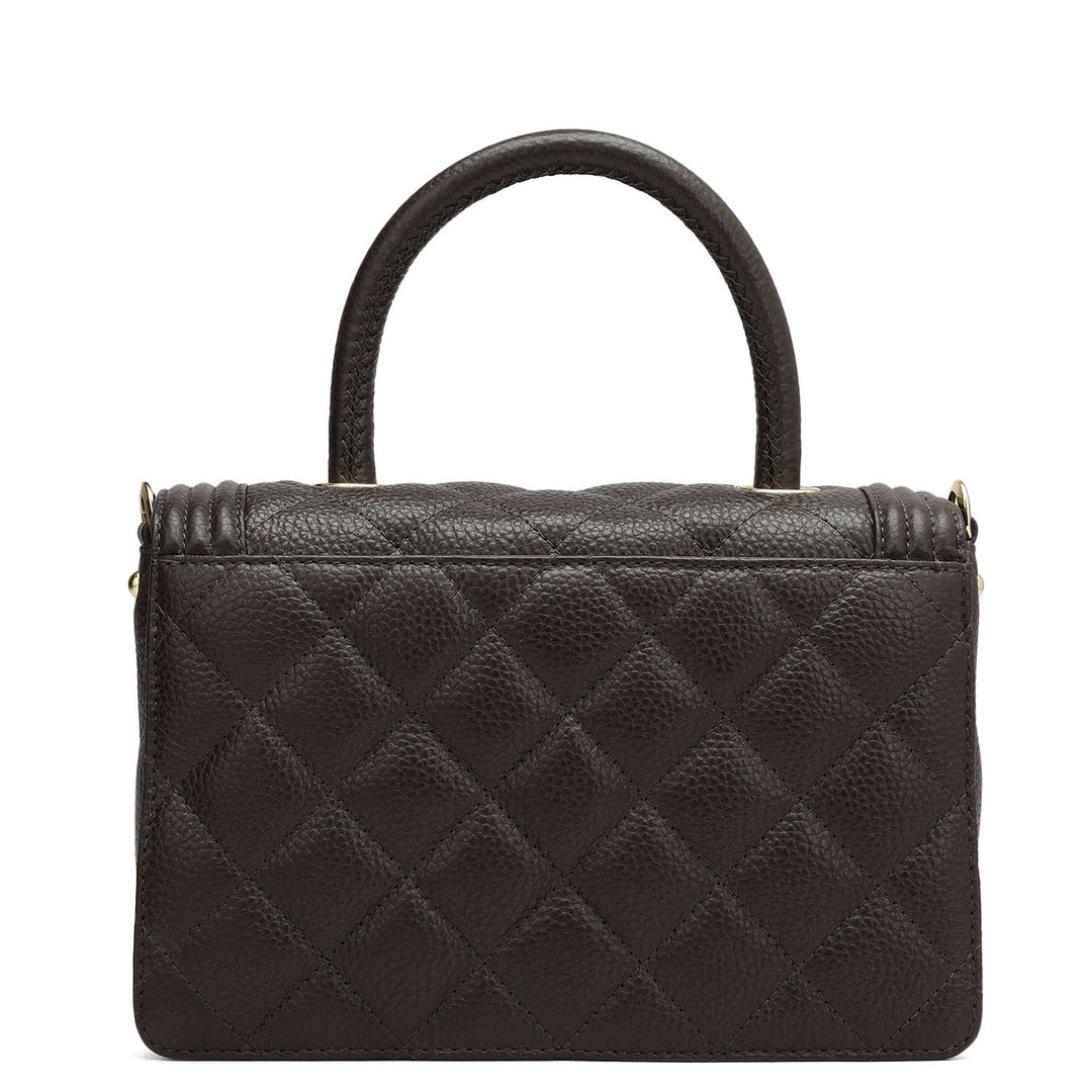 Small Quilting Leather Satchel - Chocolate