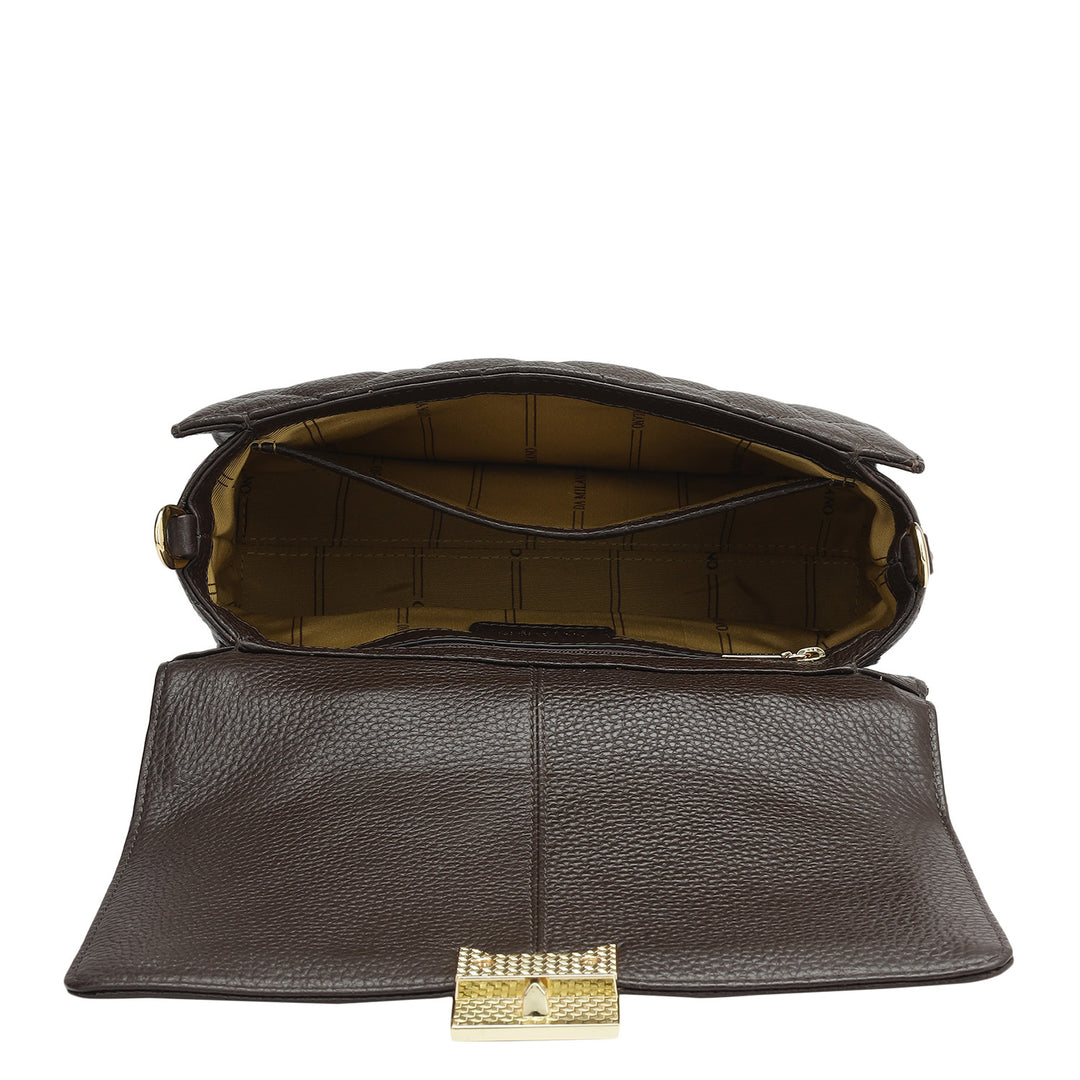 Small Quilting Leather Satchel - Chocolate