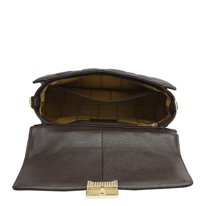 Small Quilting Leather Satchel - Chocolate