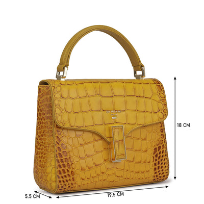 Small Croco Leather Satchel - Honey