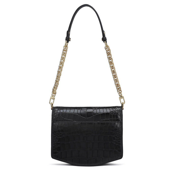 Small Croco Leather Shoulder Bag - Black