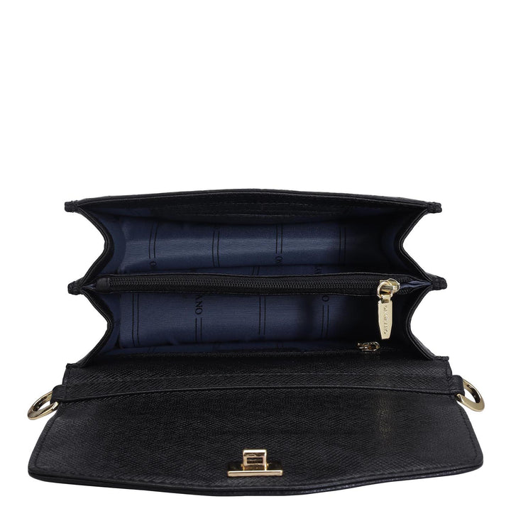 Small Croco Leather Shoulder Bag - Black