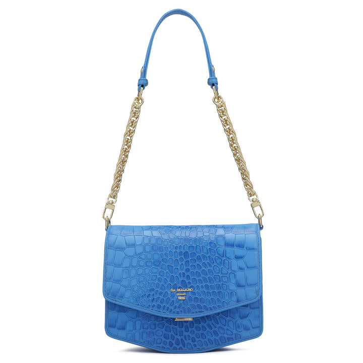 Small Croco Leather Shoulder Bag - Blue