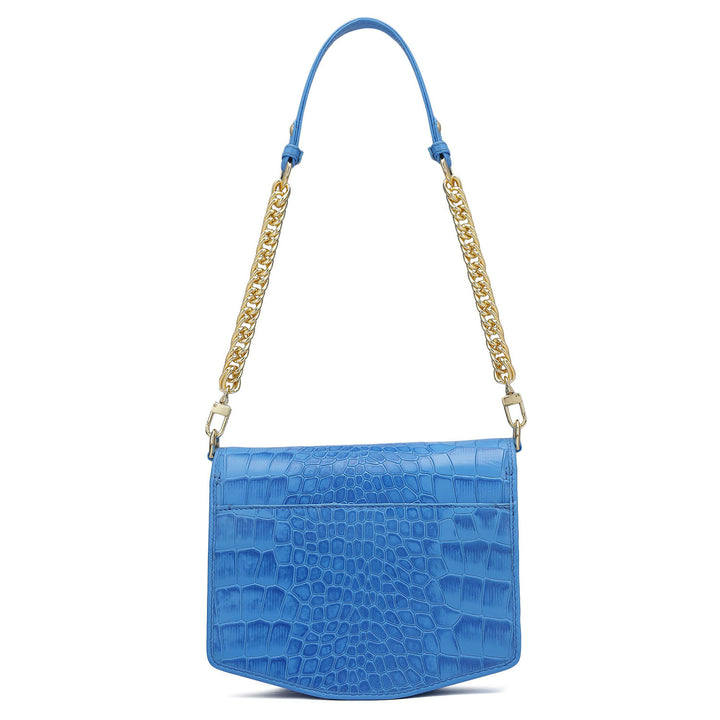Small Croco Leather Shoulder Bag - Blue