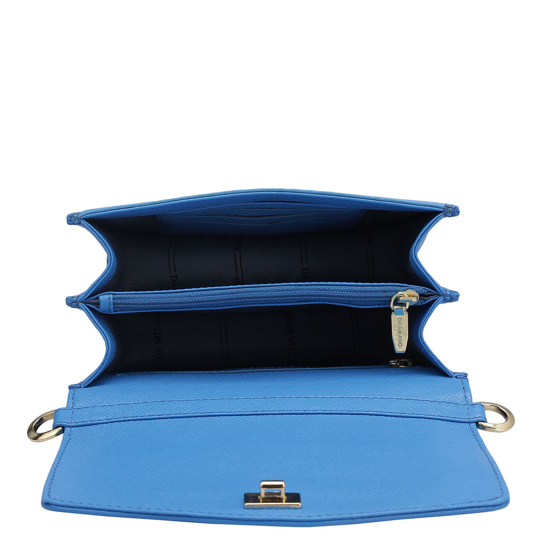 Small Croco Leather Shoulder Bag - Blue