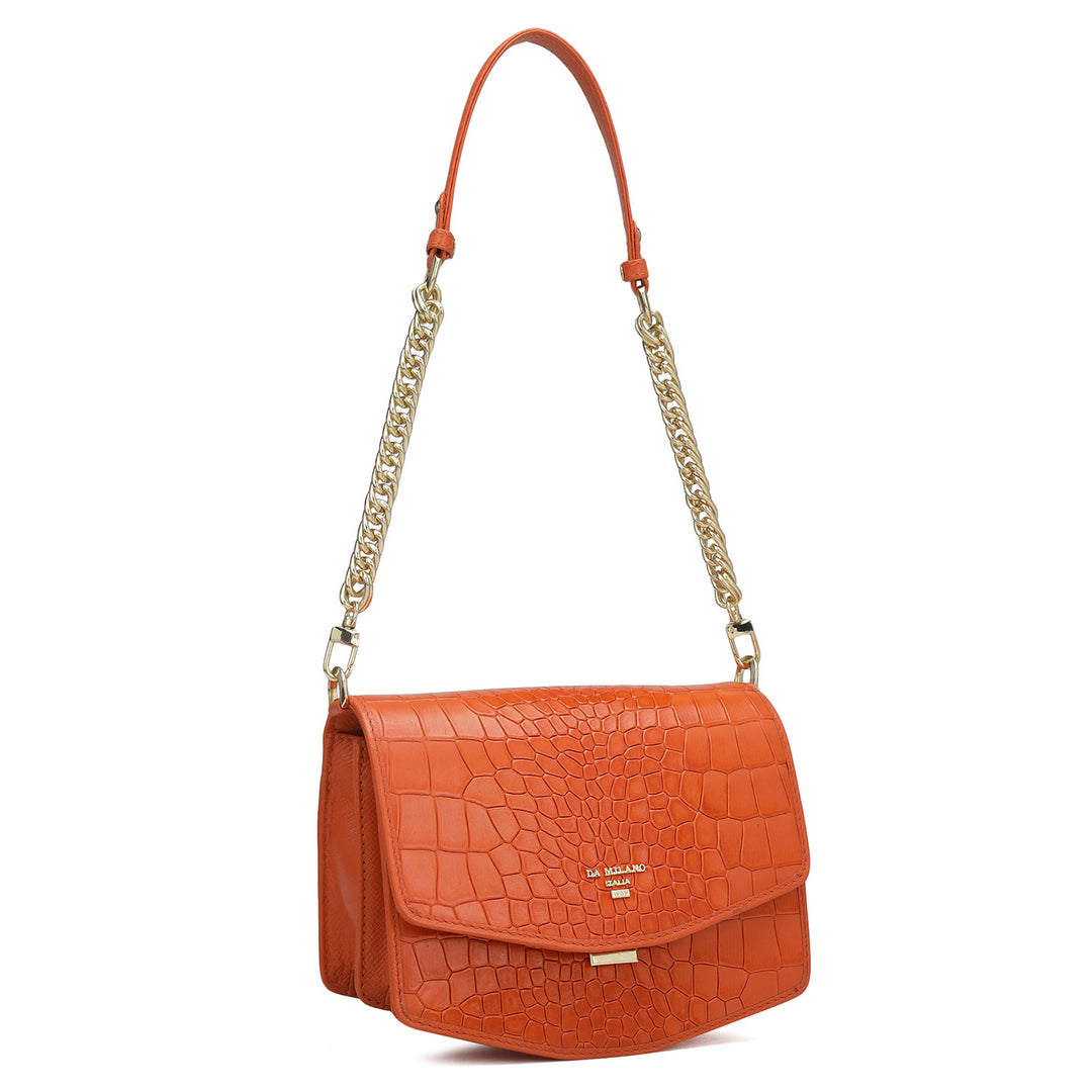 Small Croco Leather Shoulder Bag - Pumpkin