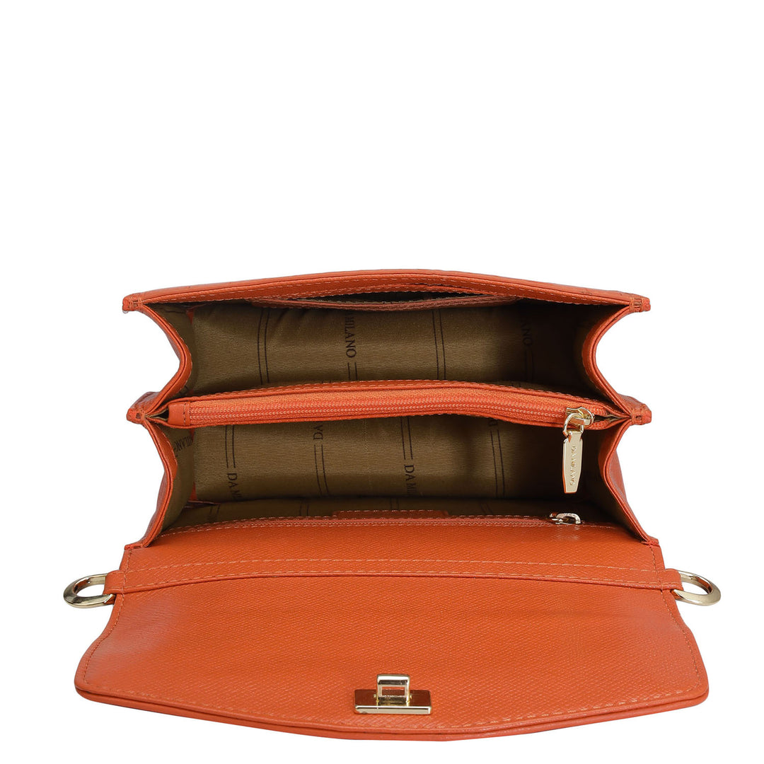 Small Croco Leather Shoulder Bag - Pumpkin