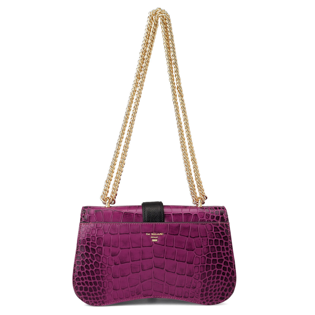 Small Croco Leather Shoulder Bag - Orchid