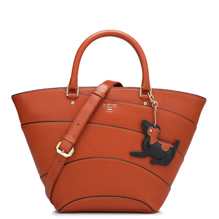 Small Franzy Leather Satchel - Rust Orange
