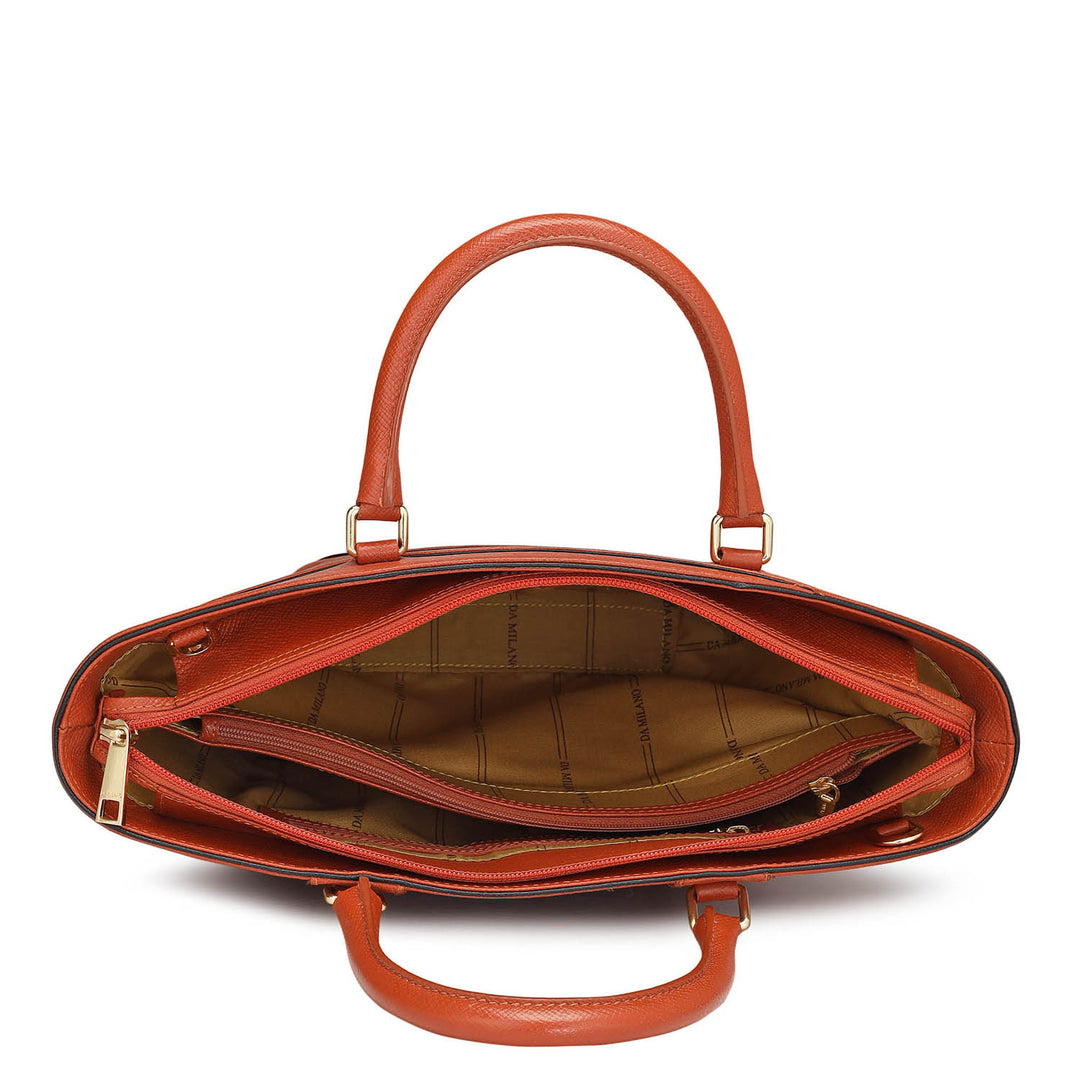 Small Franzy Leather Satchel - Rust Orange