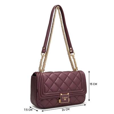 Small Quilting Leather Shoulder Bag - Plum