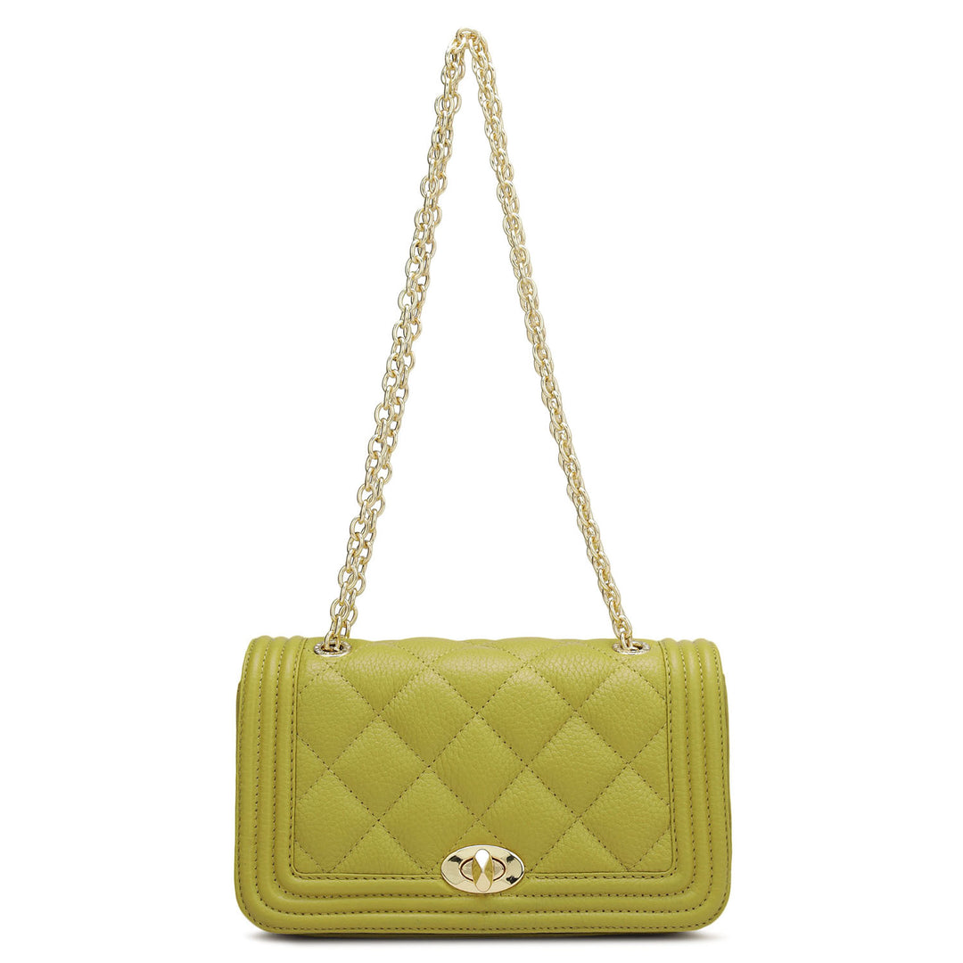 Small Quilting Leather Shoulder Bag - Green Tea