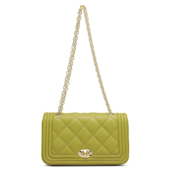 Small Quilting Leather Shoulder Bag - Green Tea