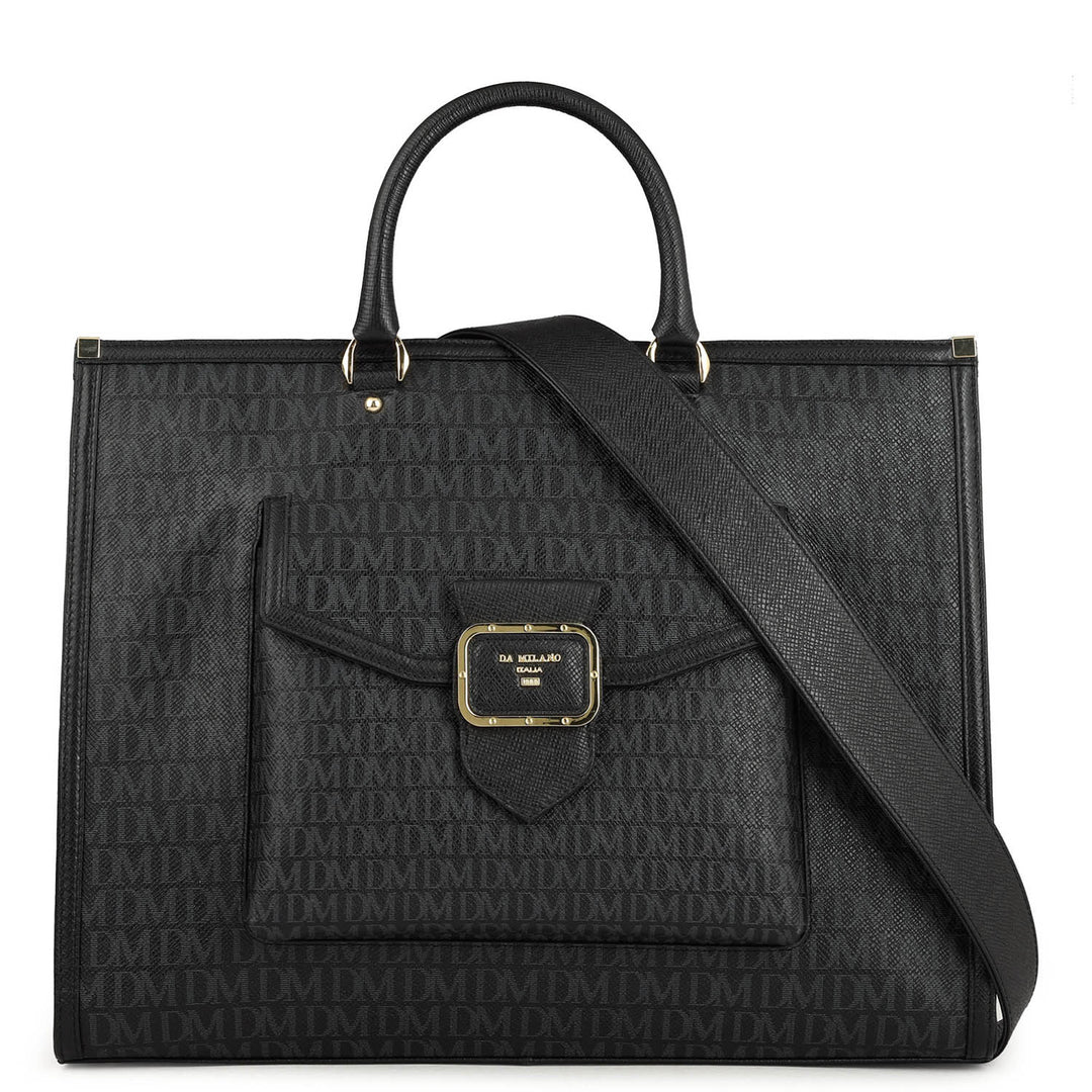 Large Monogram Leather Book Tote - Black