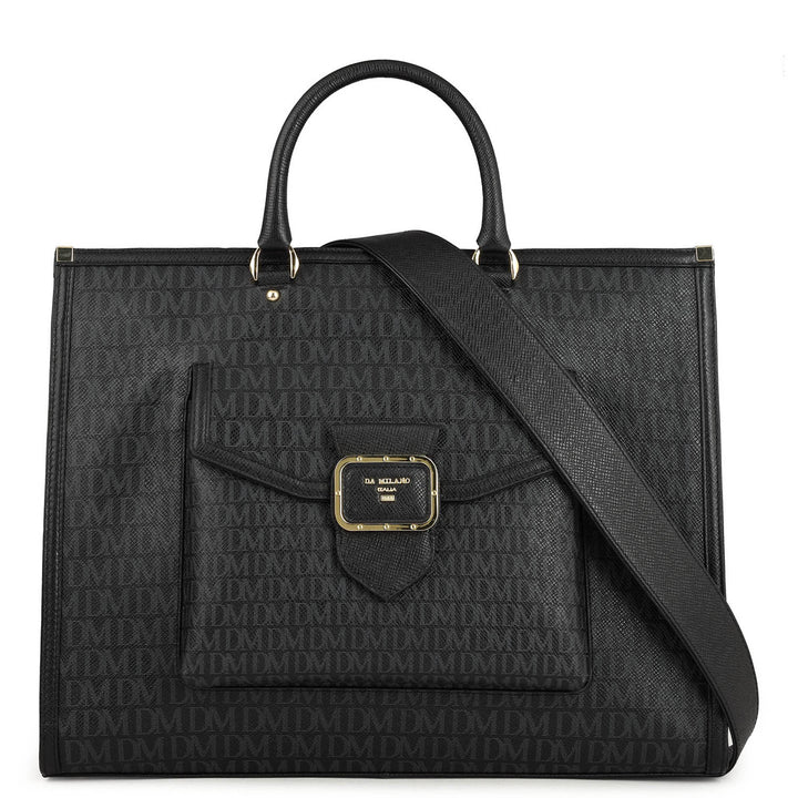 Large Monogram Leather Book Tote - Black
