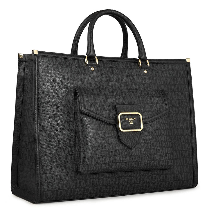 Large Monogram Leather Book Tote - Black